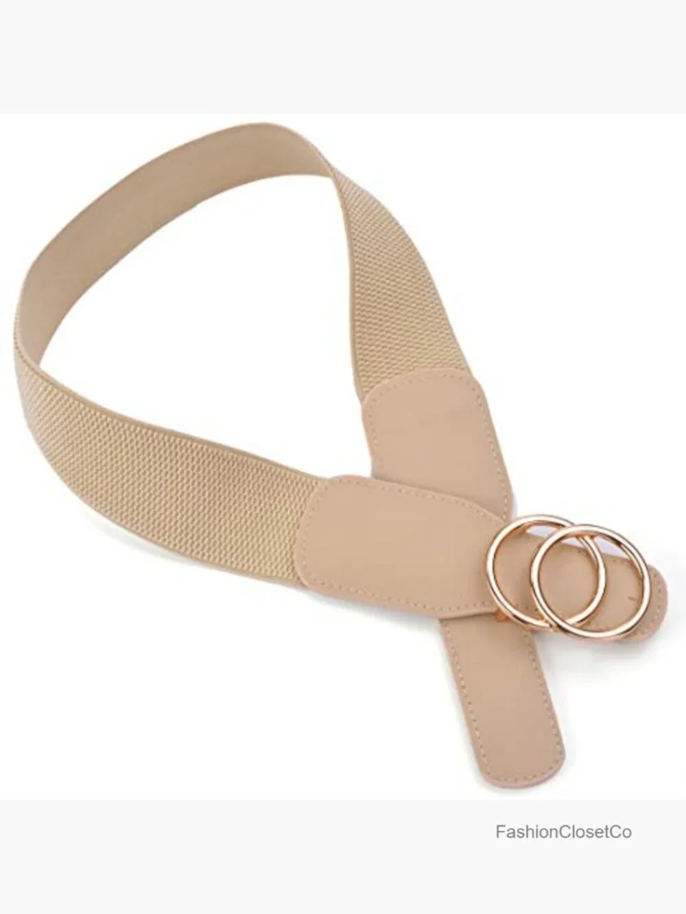 Elastic Stretch Wide Waist Belt with Double Rings Buckle